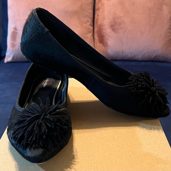 Black Pointed Toe Flats with PomPom Embellishment-Wendy Williams (HSN Exclusive) - Picture 1 of 8
